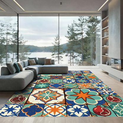Colorful Pomegranate Medallion Tile Rug