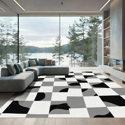 Distorted Black White Checkerboard Flow Rug