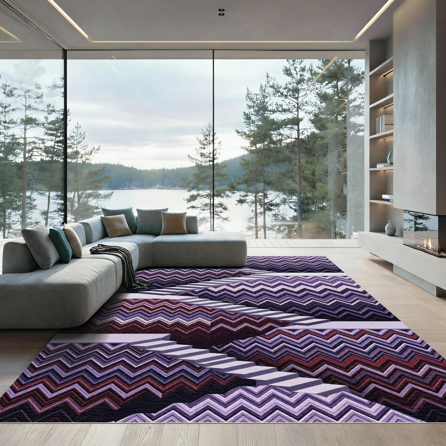Purple Chevron Staircase Illusion Rug