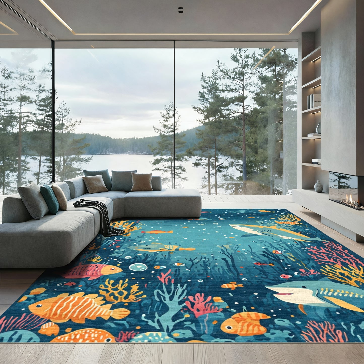 Ocean Reef Sharks And Fish Rug