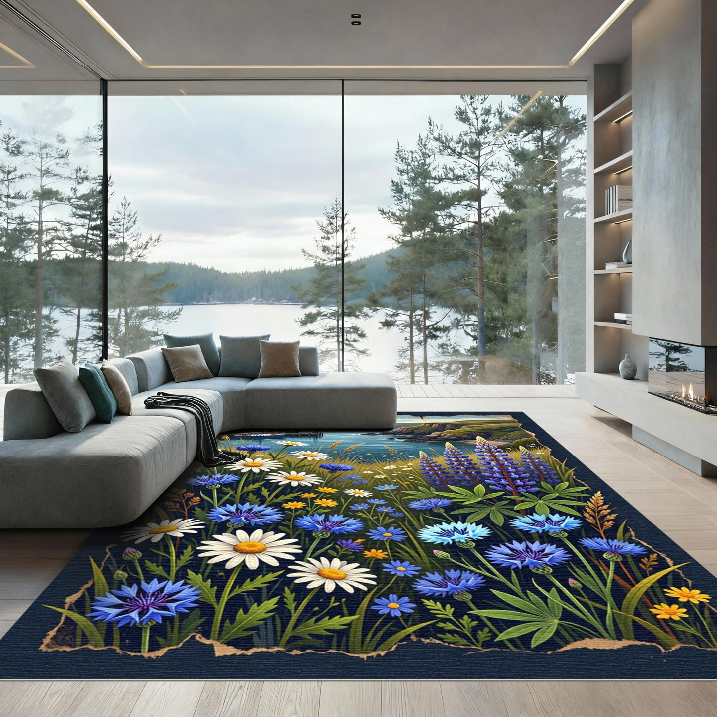 Coastal Meadow Wildflower Navy Landscape Rug