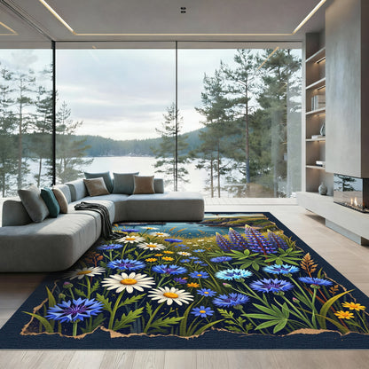 Coastal Meadow Wildflower Navy Landscape Rug