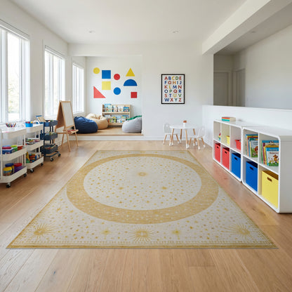 Golden Sunburst Stars Circle Rug