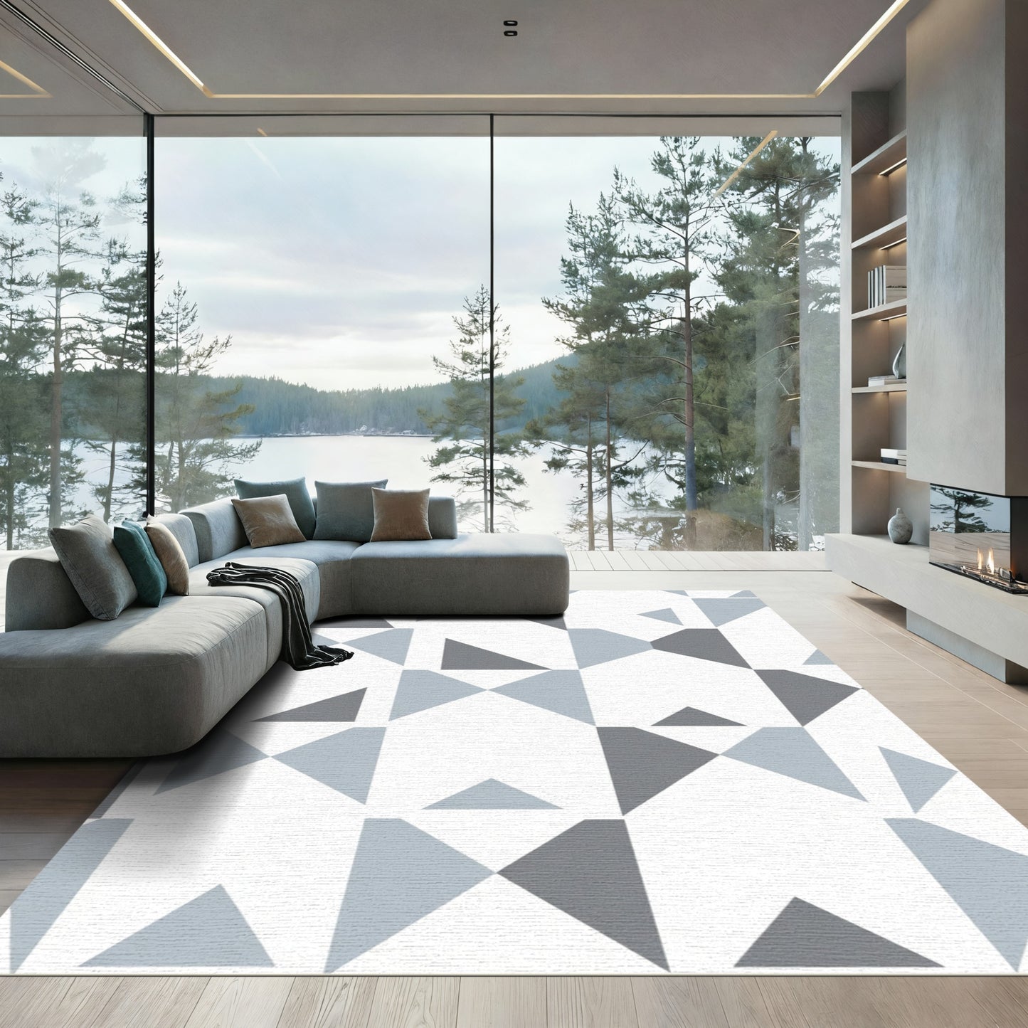Light Gray Geometric Triangle Composition Rug