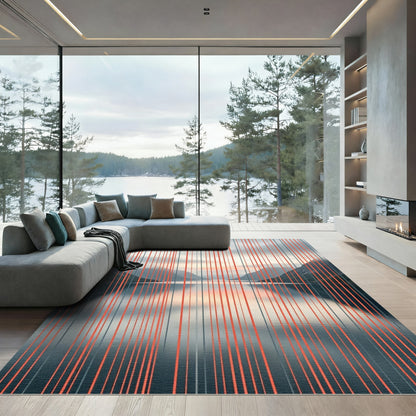 Modern Vertical Orange Gray Lines Rug