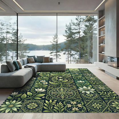 Emerald Garden Floral Medallion Tapestry Rug