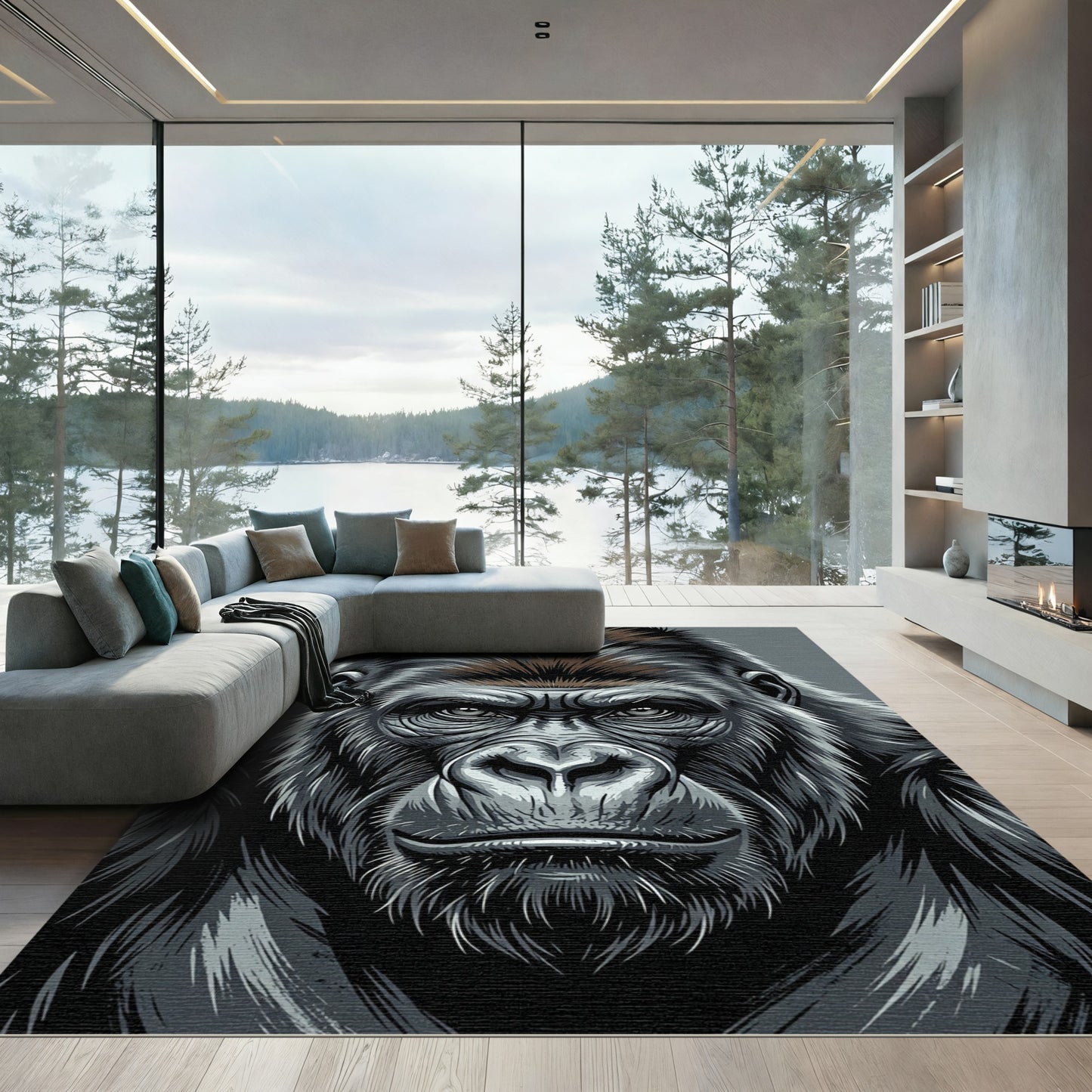 Majestic Silver Gorilla Portrait Illustration Rug