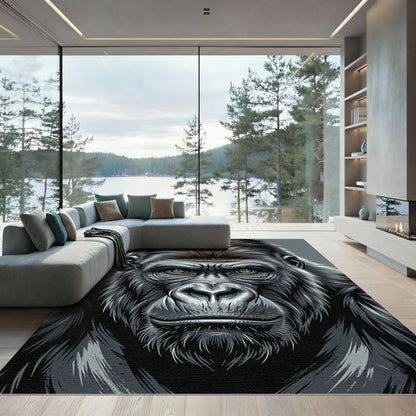 Majestic Silver Gorilla Portrait Illustration Rug