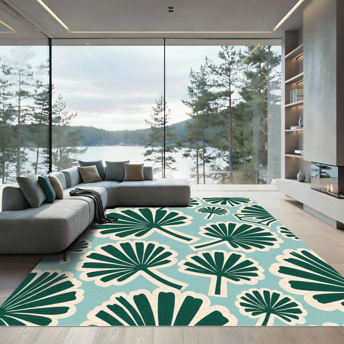 Coastal Green Fan Palm Rug