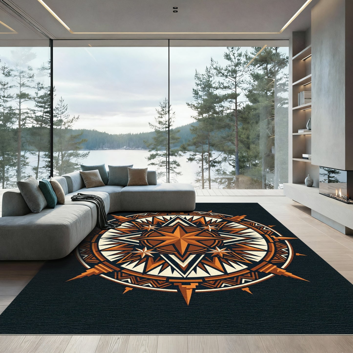 Copper Geometric Celestial Star Compass Rug