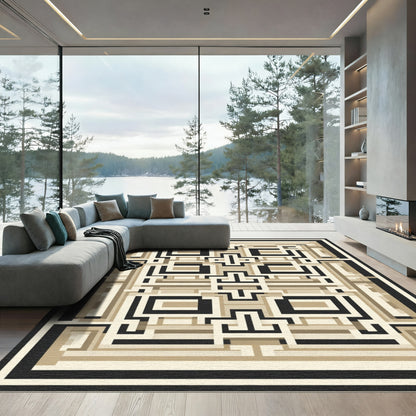 Geometric Lattice Beige Black Rug