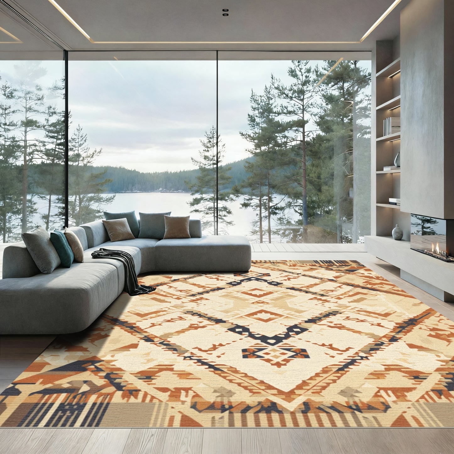 Earthy Geometric Diamond Tribal Rug