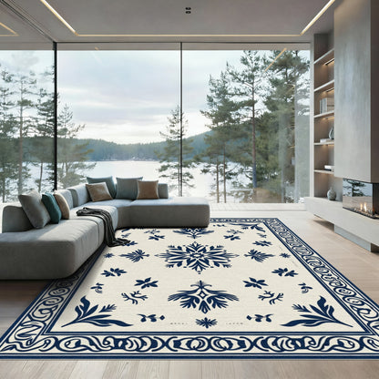 Indigo Bloom Scrollwork Cream Rug
