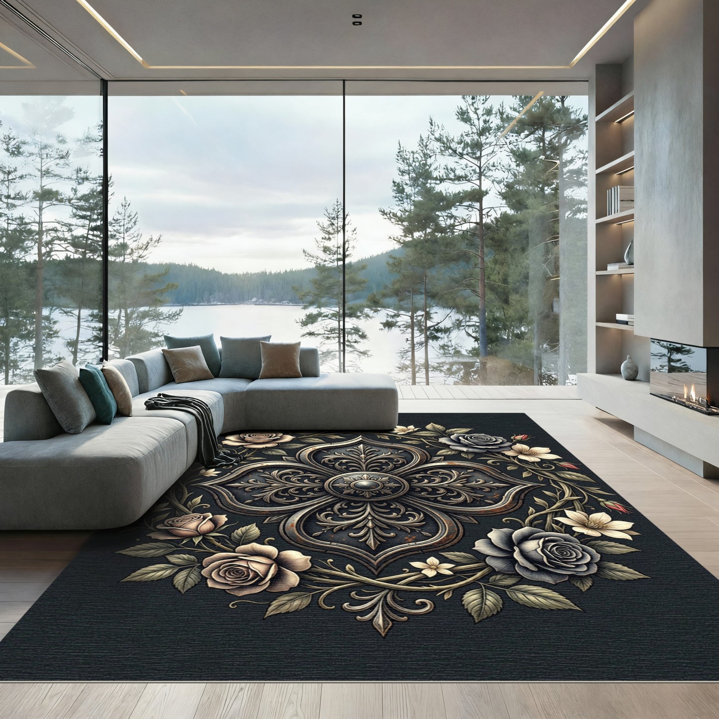 Antique Floral Metal Medallion Rug