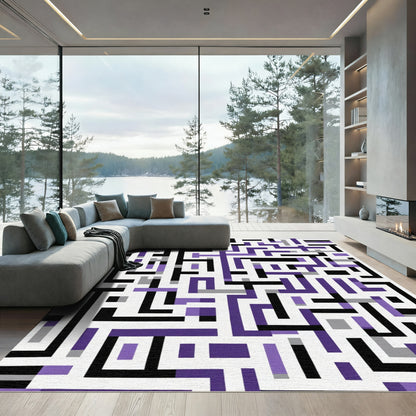 Purple Black Gray Geometric Maze Rug