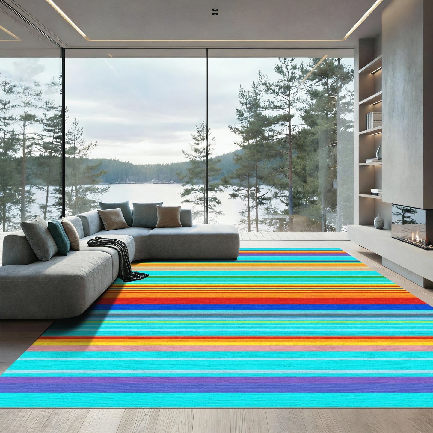 Vibrant Striped Rainbow Bands Rug