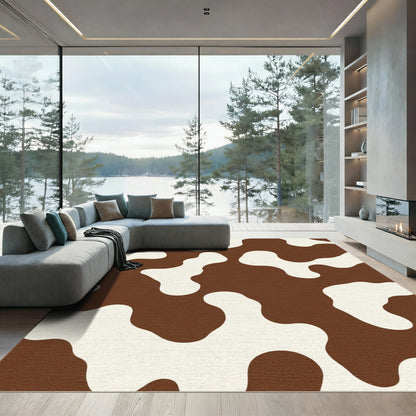 Brown and Cream Abstract Blob Rug