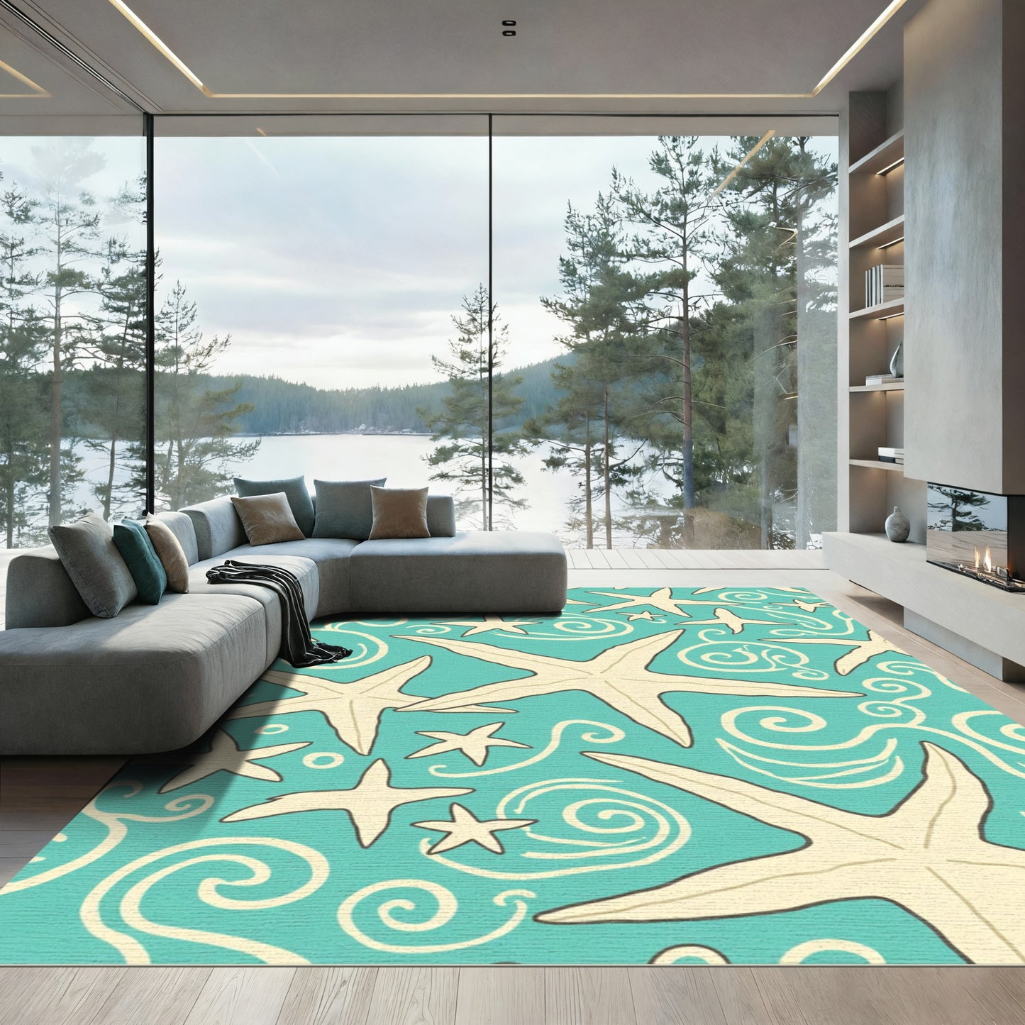 Oceanic Starfish Whimsical Swirl Rug
