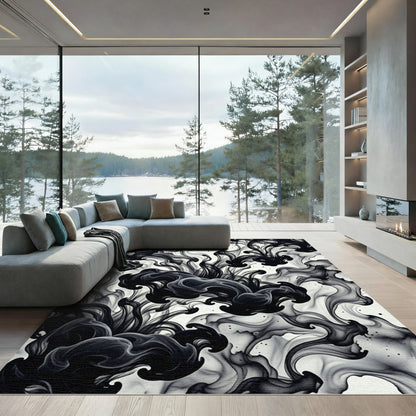 Black Smoke Cloud Swirls Rug