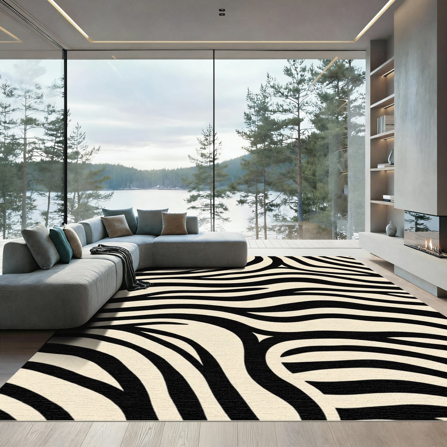 Black Cream Animal Stripe Rug