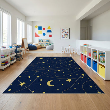 Navy Gold Stars Crescent Moons Rug
