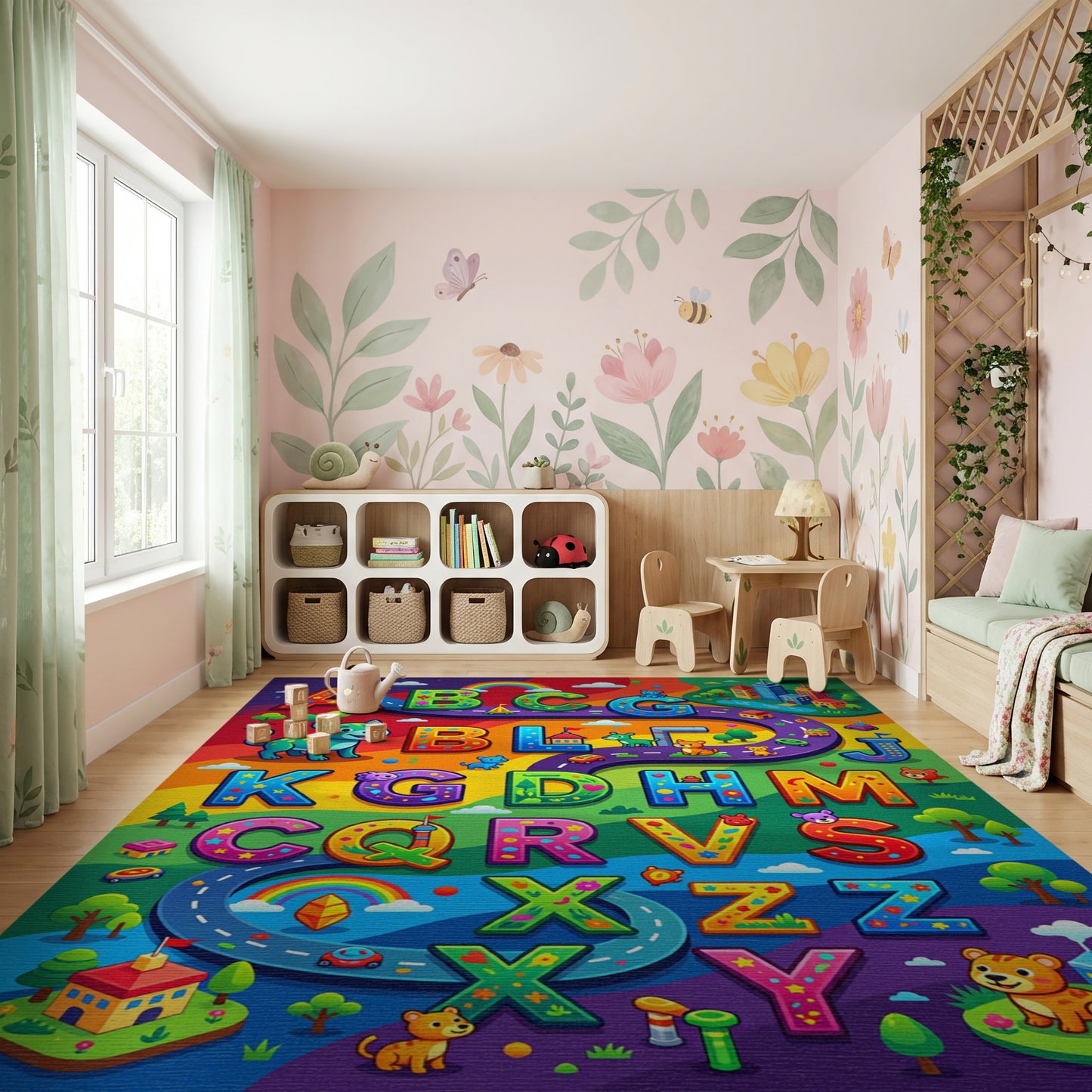Playful Colorful Alphabet Animals Road Rug