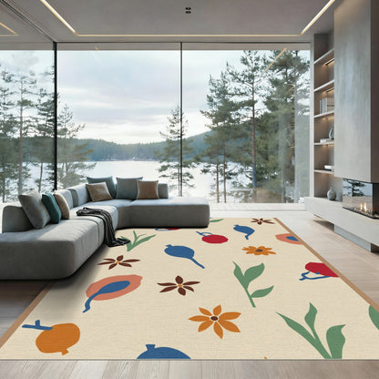 Whimsical Botanical Collage Vibrant Colors Rug