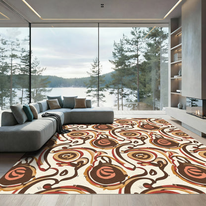 Brown Coral Swirl Abstract Medallion Rug