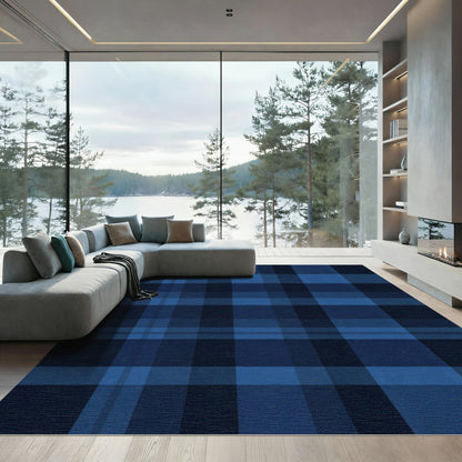 Deep Blue Tartan Plaid Rug