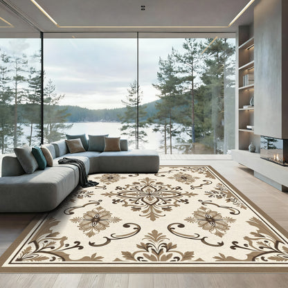 Classic Brown Floral Damask Medallion Rug