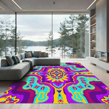 Vibrant Psychedelic Floral Tile Rug