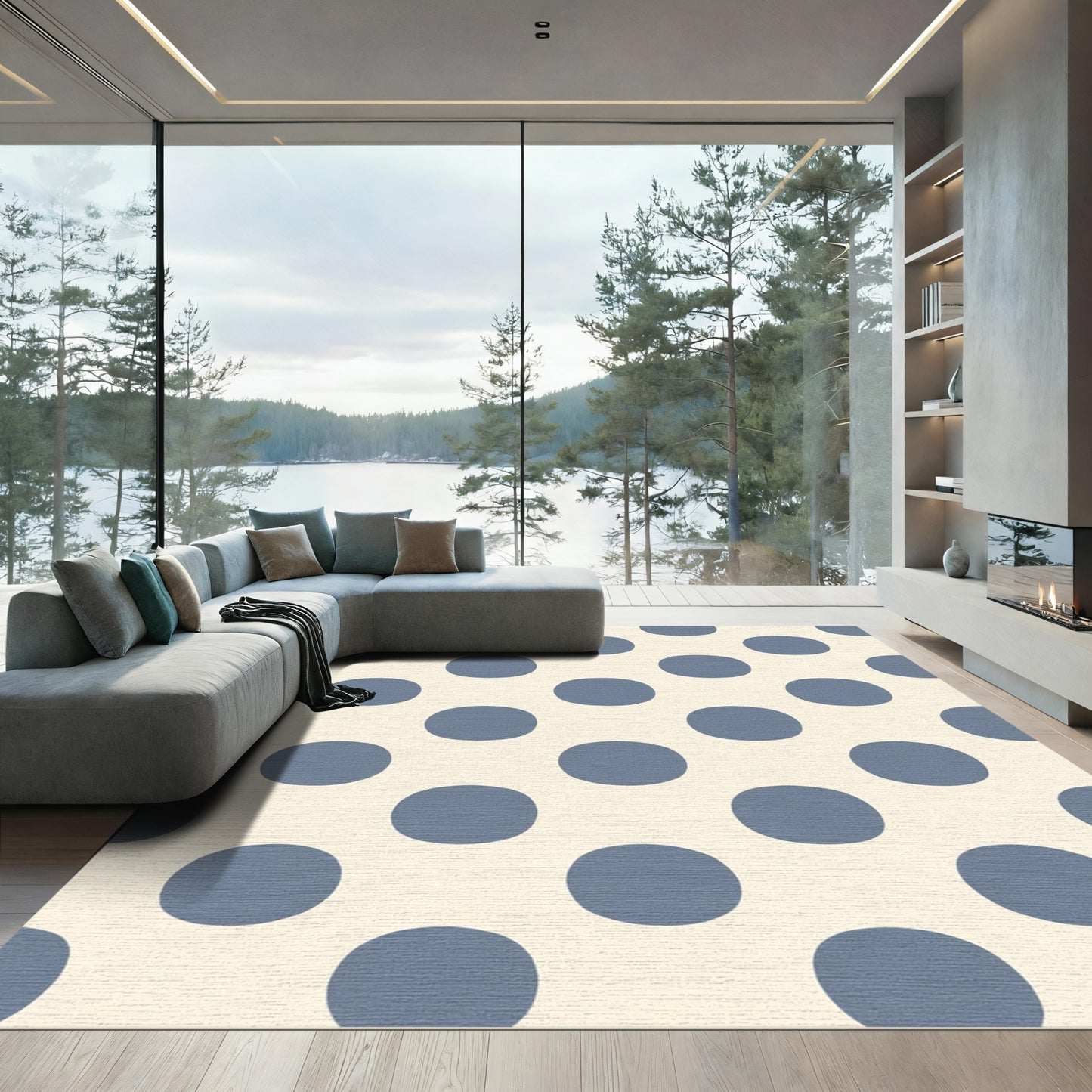 Indigo Polka Dot Grid Rug