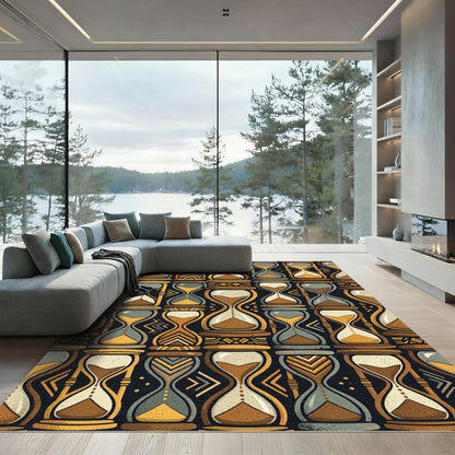 Mid Century Golden Hourglass Geometric Art Rug