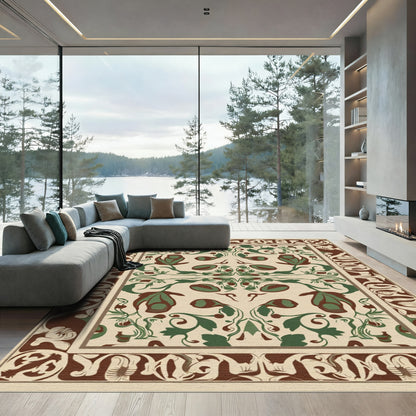 Victorian Brown Green Floral Border Rug
