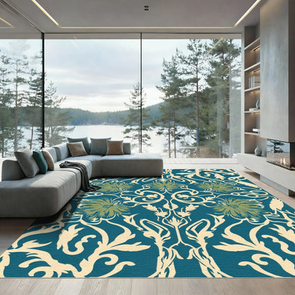 Teal Cream Floral Scroll Harmony Rug