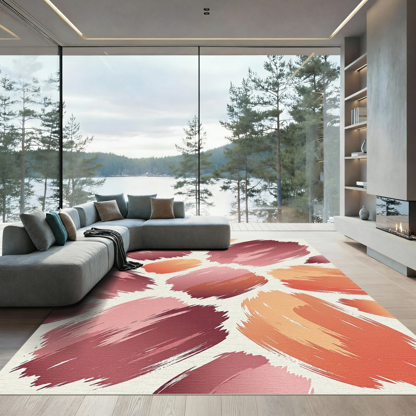 Bold Brushstroke Abstract Crimson Ochre Rug