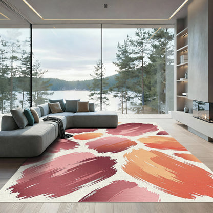 Bold Brushstroke Abstract Crimson Ochre Rug
