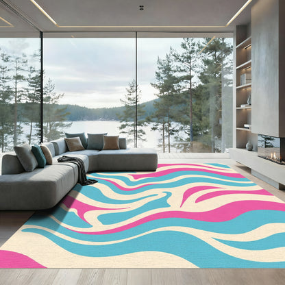 Swirling Pink Blue Cream Waves Rug