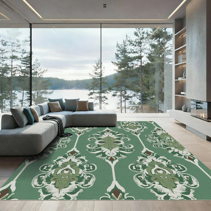 Emerald Green Ornate Scroll Medallion Rug