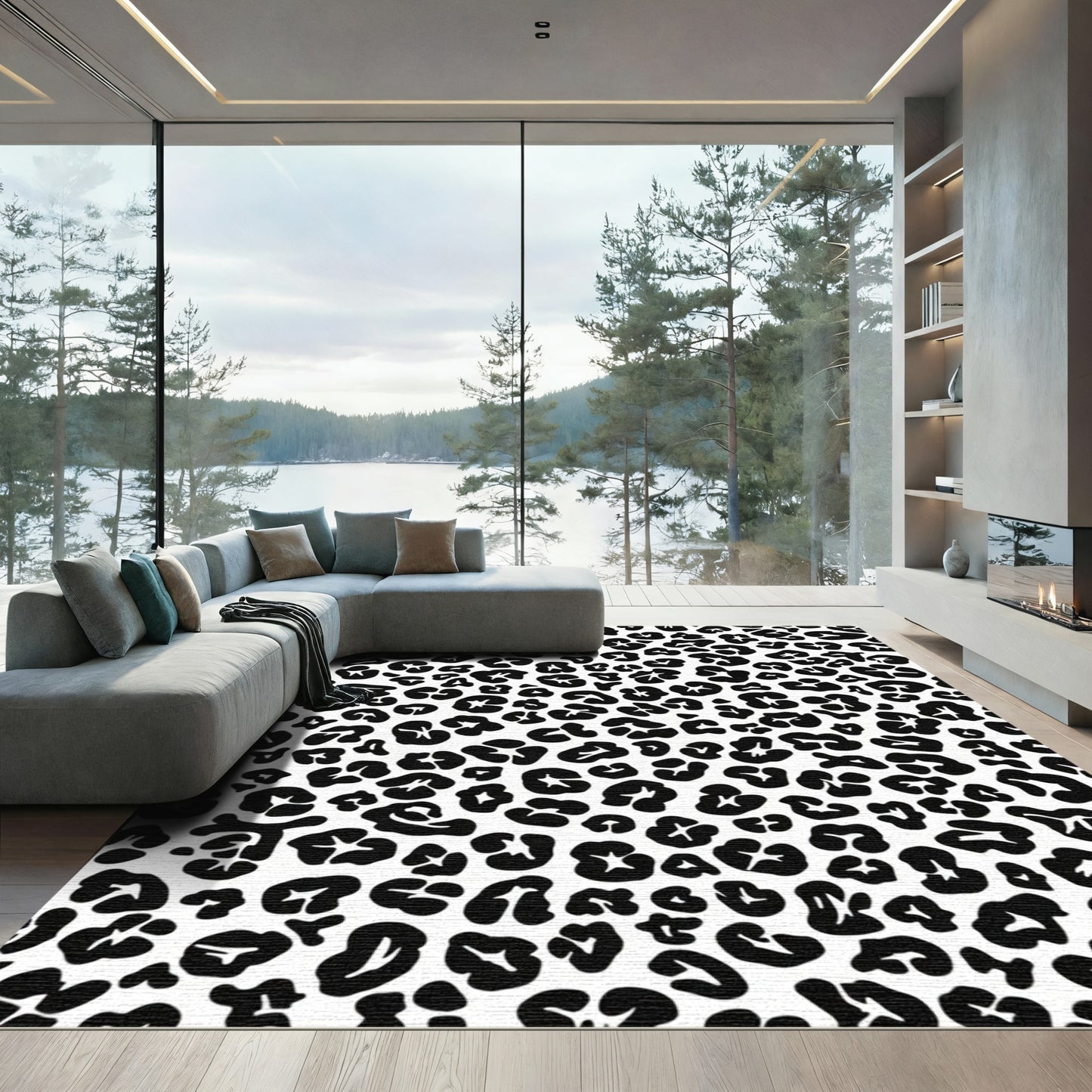 Bold Black White Leopard Spots Rug