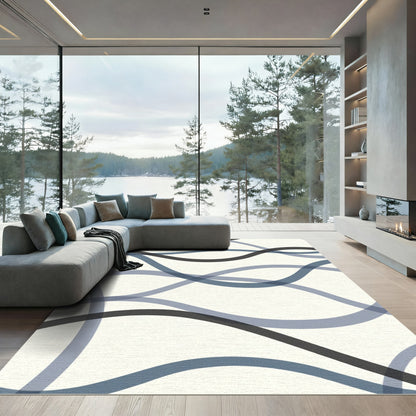 Abstract Navy Blue Ribbon Weave Rug
