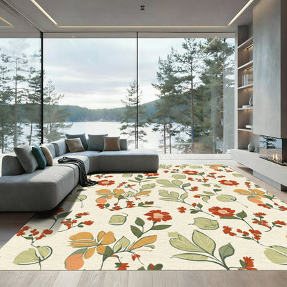 Rusty Orange Floral Botanical Vines Rug