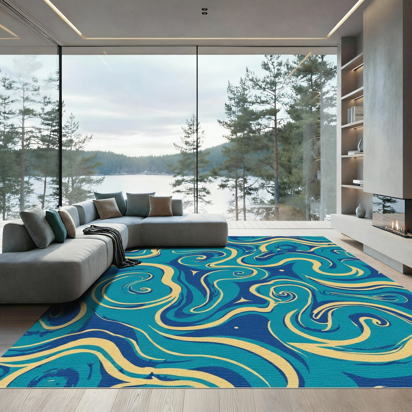 Deep Blue Ocean Swirl Rhapsody Rug