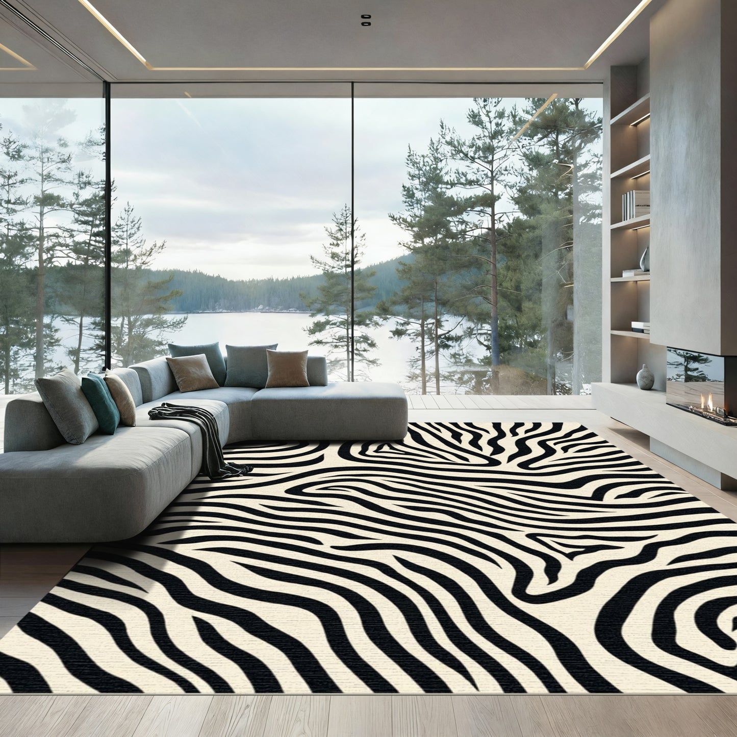 Bold Black Cream Zebra Strokes Rug