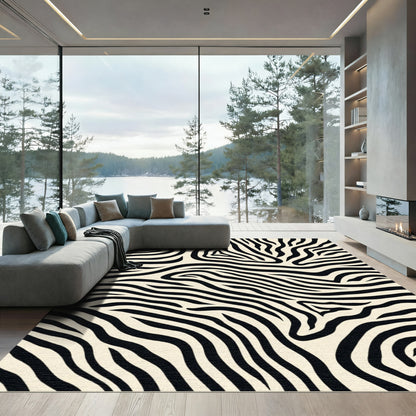 Bold Black Cream Zebra Strokes Rug