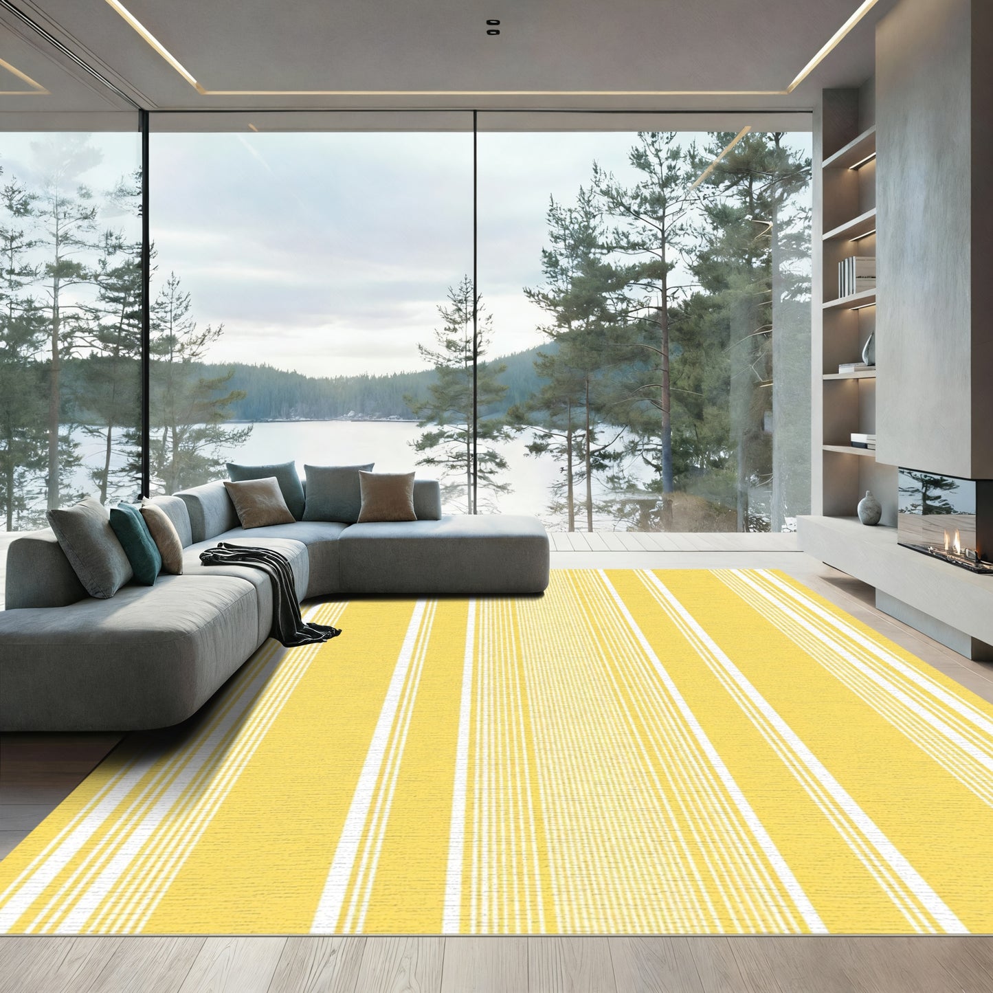 Sunny Yellow and White Pinstripe Rug