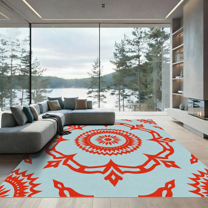 Crimson Symmetry Medallion Sky Rug