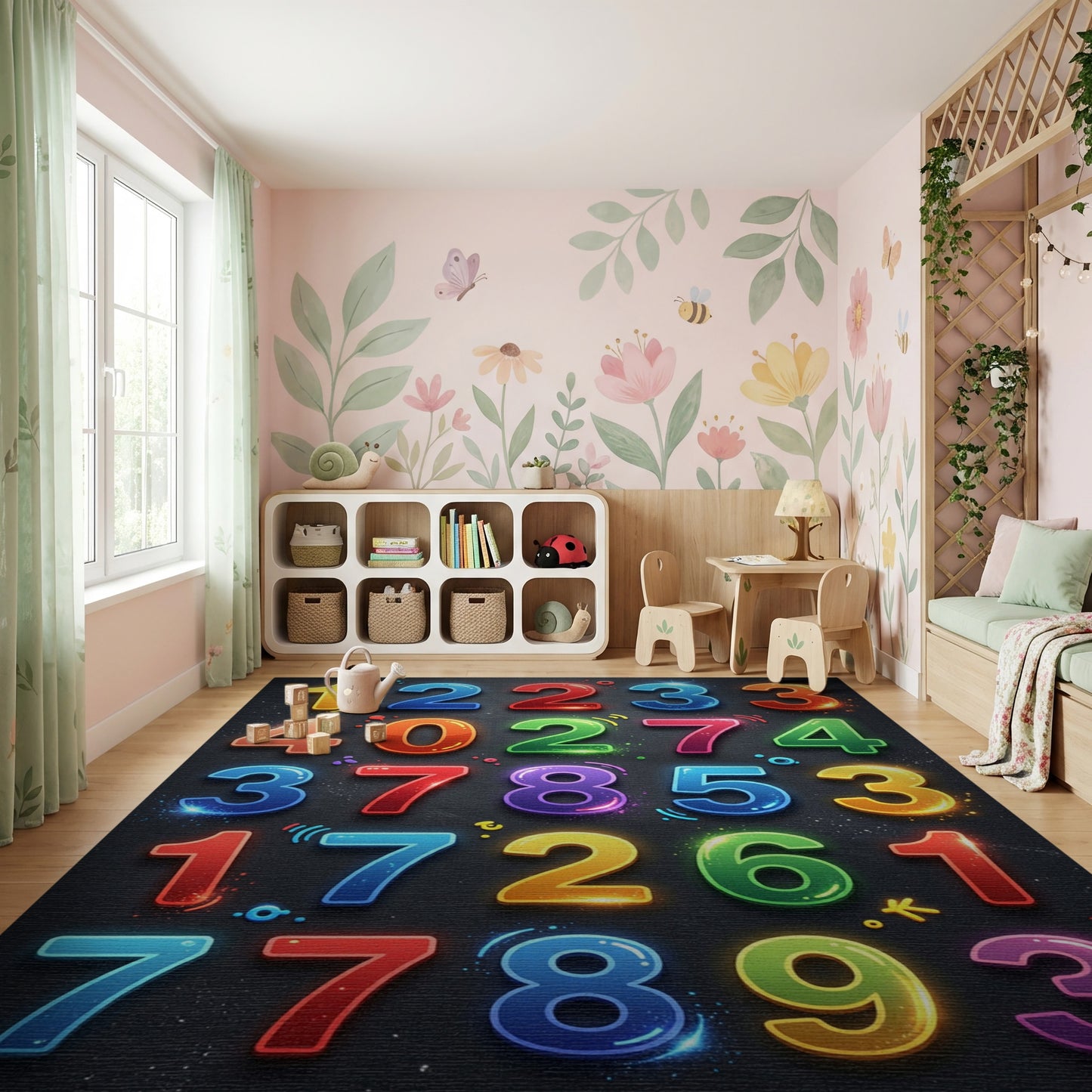 Vibrant Glossy Multicolor Numbers Rug