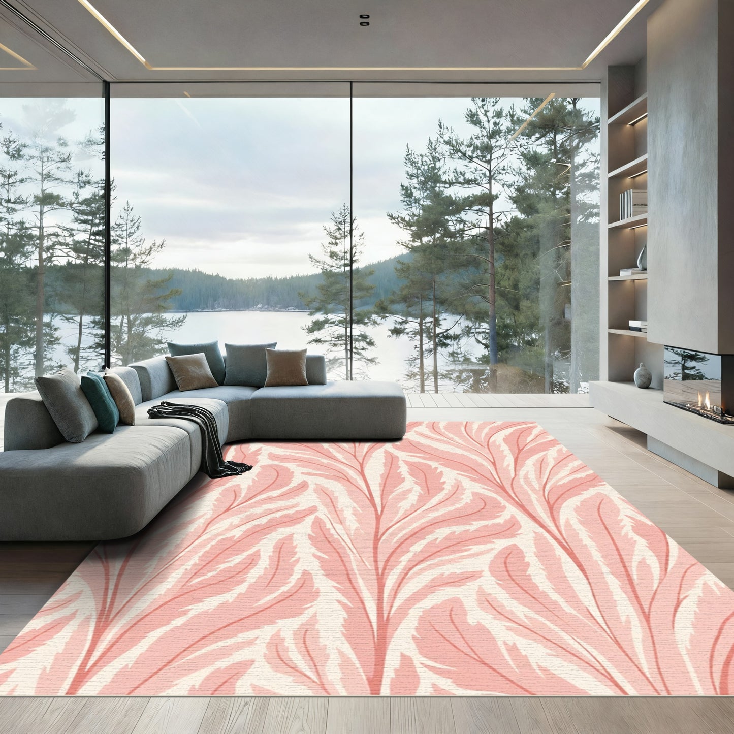 Soft Coral Feather Allover Rug
