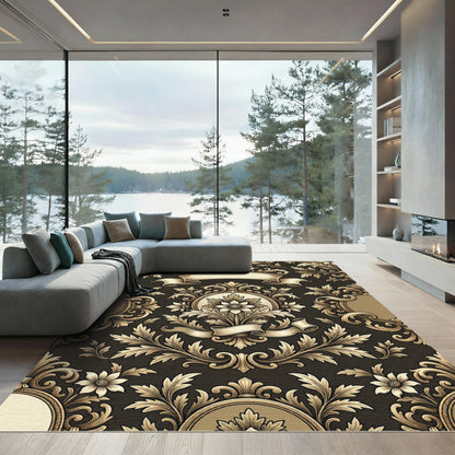 Gold Acanthus Scroll Floral Emblem Rug
